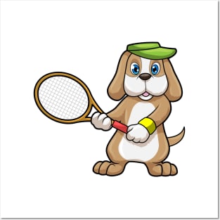 Dog at Tennis with Tennis racket & Cap Posters and Art